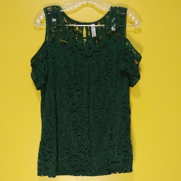 PerSeption Concept Forest Green Lace Tank Top Size Large - Picture 1 of 7